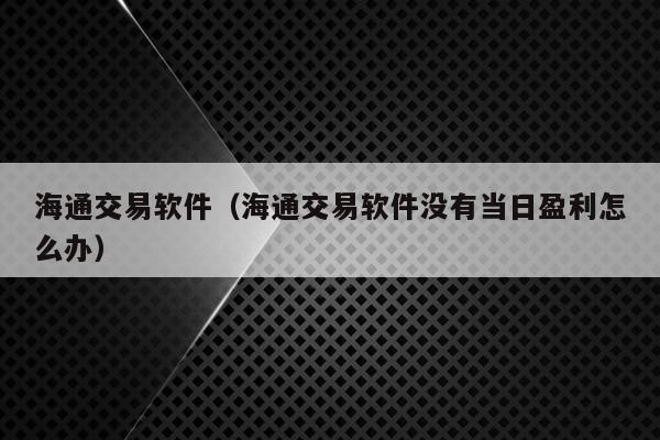 海通交易软件（海通交易软件没有当日盈利怎么办）