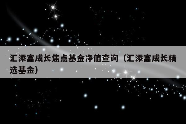 汇添富成长焦点基金净值查询（汇添富成长精选基金）