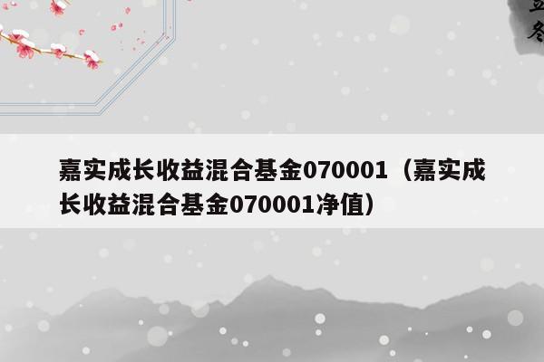 嘉实成长收益混合基金070001（嘉实成长收益混合基金070001净值）